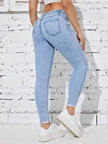 SHEIN EZwear Jeans ajustados bajo con abertura - Lavado ligero - Ver 2