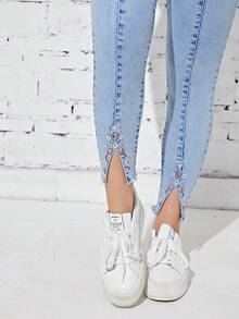 SHEIN EZwear Jeans ajustados bajo con abertura - Lavado ligero - Ver 6