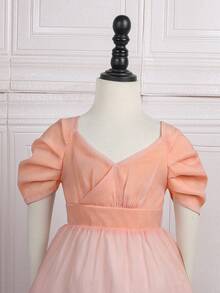 SHEIN Vestido de fiesta Chicas jovenes de color combinado de manga farol bajo con fruncido - Multicolor - Ver 5