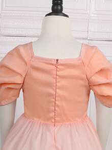 SHEIN Vestido de fiesta Chicas jovenes de color combinado de manga farol bajo con fruncido - Multicolor - Ver 7