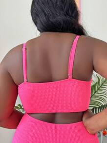 SHEIN Swim Curve Plus Drawstring Front Bikini Top - Hot Pink - View 2