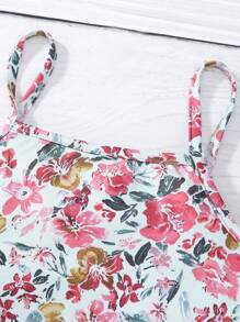 SHEIN 小女童印花吊帶連衣裙和前繫帶上衣套裝 - 彩色 - 查看 4