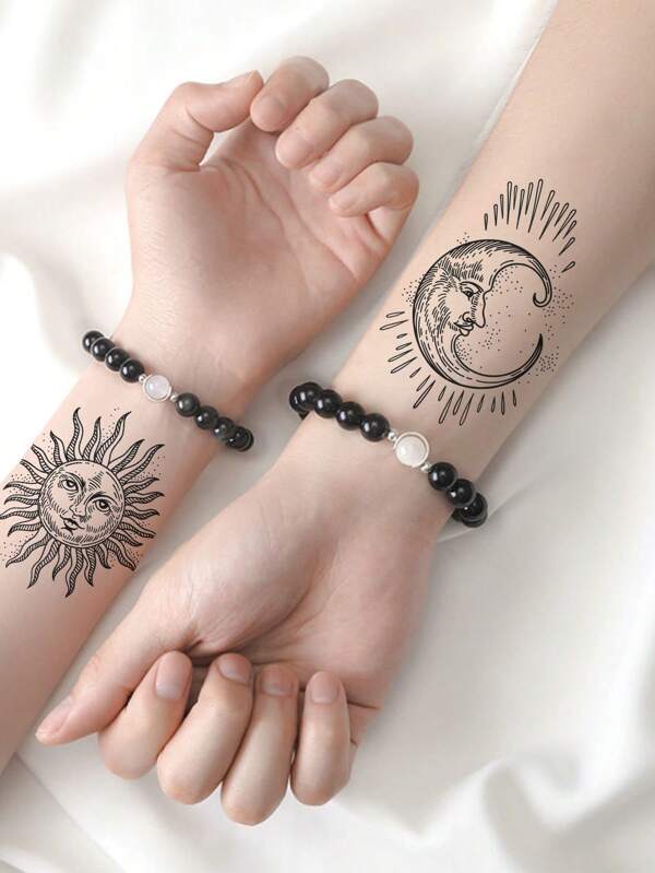 1pc & Moon Design Temporary Tattoo Sticker