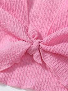 SHEIN 小女童印花吊帶連衣裙和前繫帶上衣套裝 - 彩色 - 查看 5