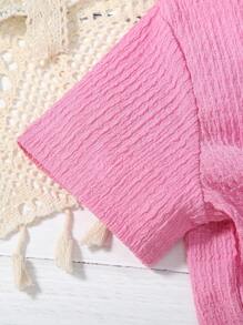 SHEIN 小女童印花吊帶連衣裙和前繫帶上衣套裝 - 彩色 - 查看 6