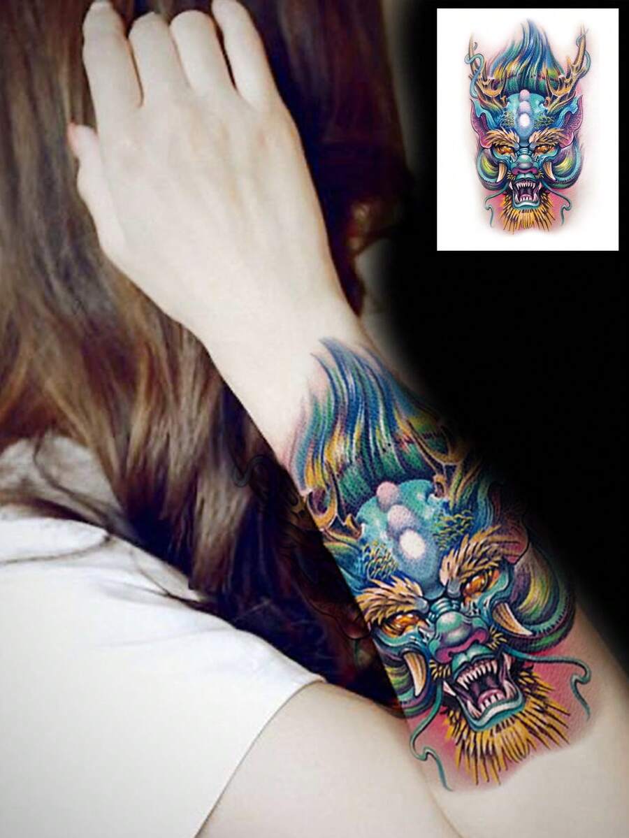 1sheet Dragon Head Pattern Tattoo Sticker