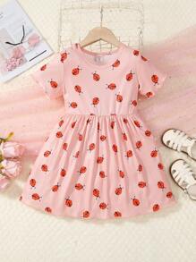 Toddler Girls Ladybugs Print Dress - Pink - View 5