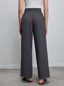 BizChic Chất rắn Túi nghiêng quần ống rộng Quần tây Trang phục làm việc - Màu xám đen - Xem 2