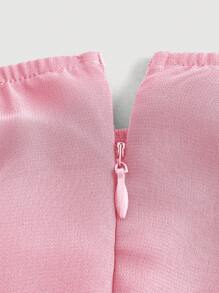 SHEIN MOD 實心褶皺胸部泡泡袖牛奶女僕裙 - 淺粉色 - 查看 3