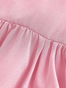 SHEIN MOD 實心褶皺胸部泡泡袖牛奶女僕裙 - 淺粉色 - 查看 4