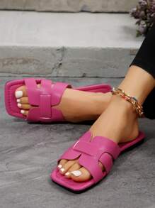 Sandalias planas rosadas minimalistas para mujer, de moda para el verano