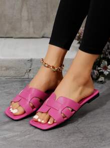 Sandalias planas rosadas minimalistas para mujer, de moda para el verano