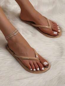 luofu 女性字母細節人字拖,時尚海灘人字拖 - 棕色 - 查看 3