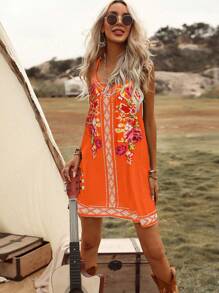 Breezaya Floral Print Cami Dress Vacation Beach Outfits Women - Orange - View 1