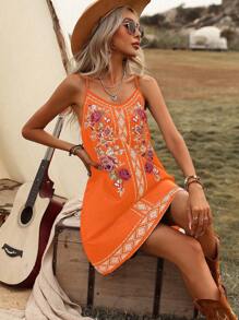 Breezaya Floral Print Cami Dress Vacation Beach Outfits Women - Orange - View 4