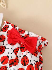 Baby Ladybug & Letter Graphic Ruffle Trim Bodysuit & Sweatpants & Headband - Red and White - View 6