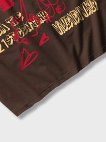 ROMWE MEN Street Life Men Letter Graphic Tee - Coffee Brown - View 7