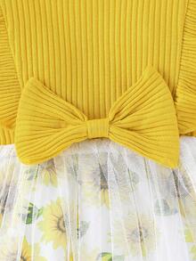 Đầm em bé Nơ Bướm Tương phản Mesh Xù Khối Màu Hoa - Nhiều màu - Xem 5