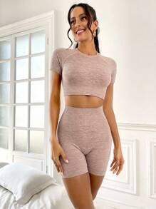 段染插肩袖運動套裝 - 藕粉色 - 查看 3