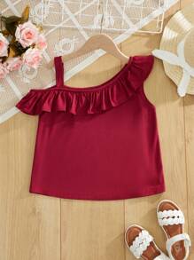 RueChic Chicas Blusa de cuello asimétrico ribete con fruncido