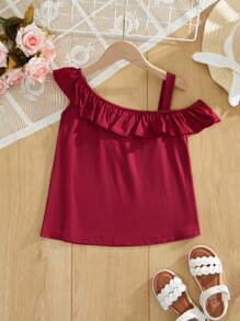 RueChic Chicas Blusa de cuello asimétrico ribete con fruncido