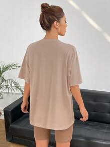 SHEIN EZwear 山和字母圖案落肩T恤