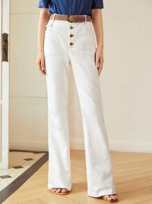 MOTF PREMIUM FLARED BUTTON-FLY LEG TROUSERS - White - View 4