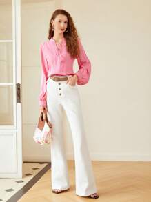 MOTF PREMIUM FLARED BUTTON-FLY LEG TROUSERS - White - View 8