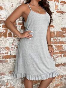 Vestido de tirantes bajo con fruncido - Gris - Ver 3