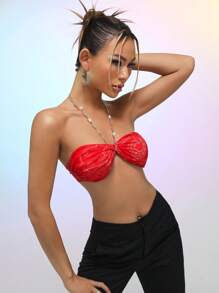SHEIN ICON Áo khoác và áo lót dành cho xe tăng nữ Lộ Lưng Chuỗi Buộc lại Paisley Gợi cảm - Đỏ - Xem 7