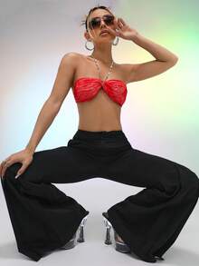 SHEIN ICON Áo khoác và áo lót dành cho xe tăng nữ Lộ Lưng Chuỗi Buộc lại Paisley Gợi cảm - Đỏ - Xem 8