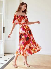 MOTF PREMIUM 紮染一字肩連衣裙 - 彩色 - 查看 2