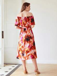 MOTF PREMIUM 紮染一字肩連衣裙 - 彩色 - 查看 8