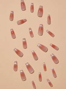 YADORNOS 貓眼腮紅粉色漸層24入組中等芭蕾舞鞋形假指甲和1入組指甲銼和1張膠帶 - 珊瑚粉 - 查看 4