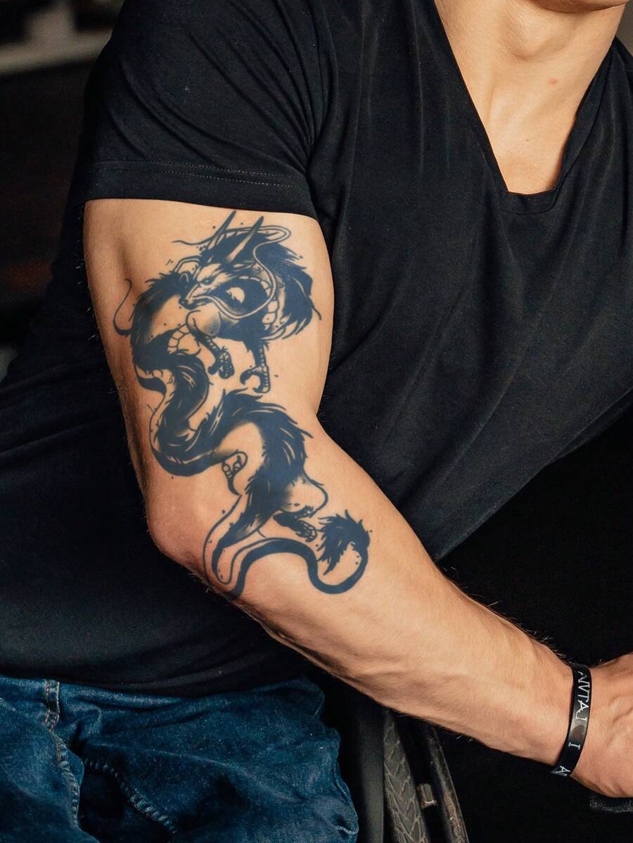 1sheet Dragon Pattern Tattoo Sticker - Black - View 1