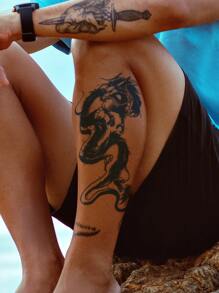 1sheet Dragon Pattern Tattoo Sticker - Black - View 2