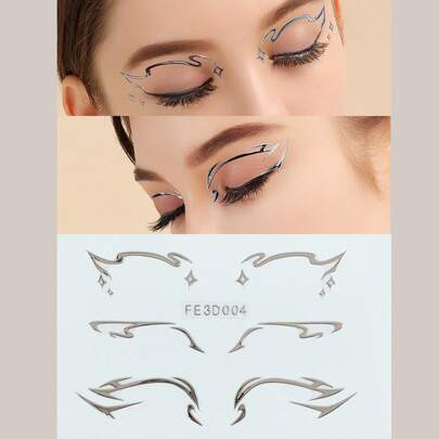 1 pieza Pegatina de delineador de ojos tatuaje de gelatina metálica 3D, pegatina para la cara