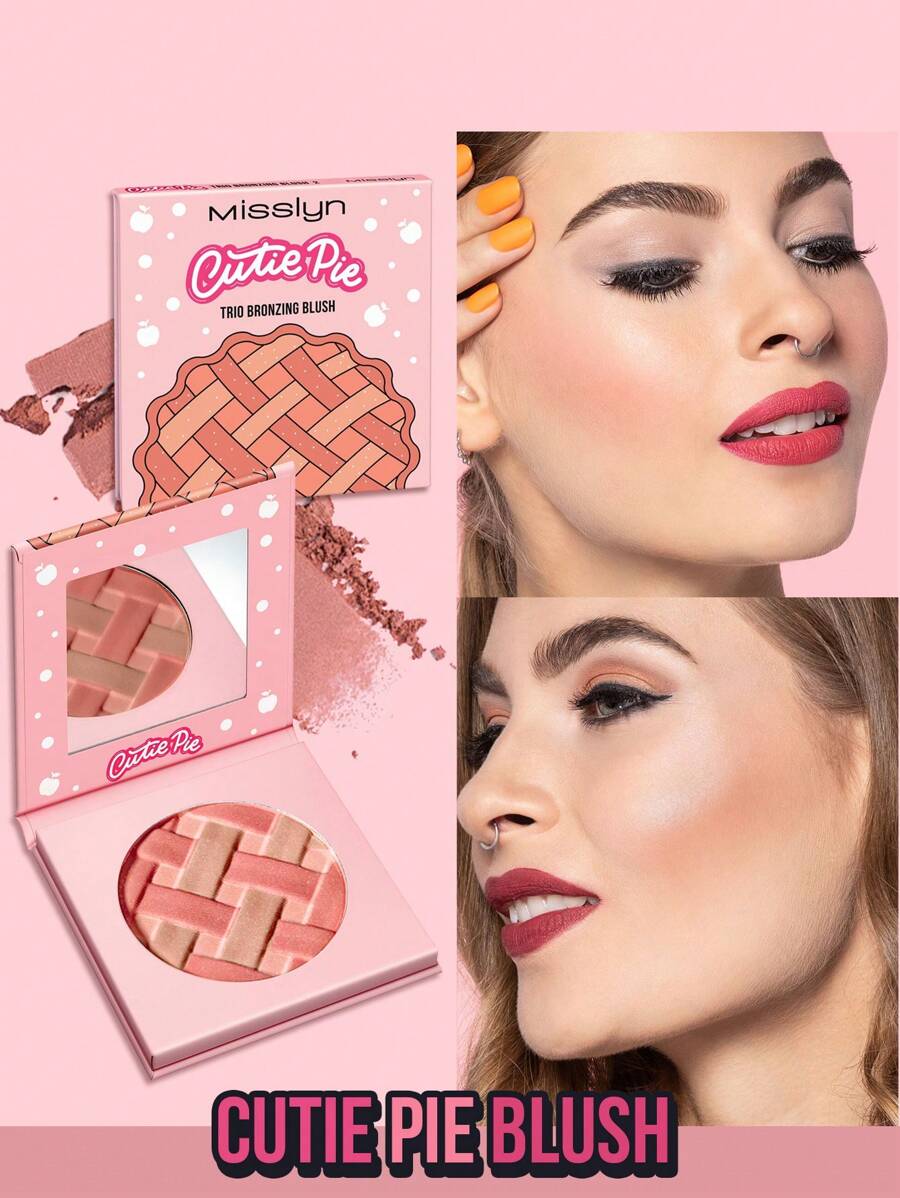 MISSLYN-Cutie Pie 三色腮红，易于晕染，哑光自然光泽，持久显色，轻盈柔滑，粉状腮红，打造自然妆容，化妆品品牌，面部彩妆，适合女性和女孩，冬季必备，Y2K风格，百搭，生日礼物、情人节礼物、派对必备、新年礼物，最佳配色，无动物实验，纯素配方。
