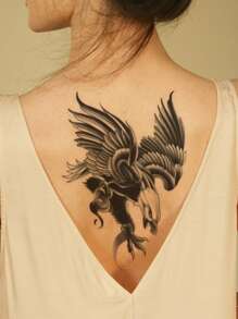 1 件黑鷹張開翅膀圖案大手臂身體臨時紋身貼紙 - 黑色 - 查看 3