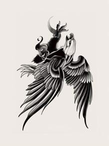 1 件黑鷹張開翅膀圖案大手臂身體臨時紋身貼紙 - 黑色 - 查看 6