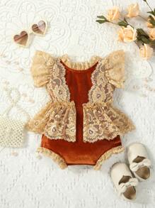 SHEIN 嬰兒攝影蕾絲邊荷葉袖連身背心