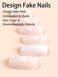 24 chiếc Dài Hình Trái Tim Vuông In Hình Móng Tay Giả & 1 Dũa Móng Tay & 1 Tấm Băng Keo - Nhiều màu - Xem 5