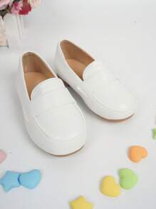 Baby Girls Solid PU Slip-on Flats - White - View 1