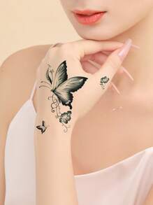 2 件裝黑色蝴蝶圖案臨時紋身貼紙 - 黑色 - 查看 7