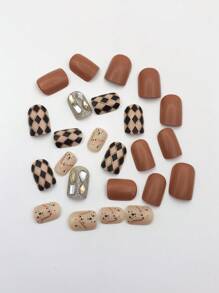 Biến hóa bộ móng của bạn với 24 chiếc Bộ móng tay giả họa tiết kẻ ô vuông dài - Nhiều màu - Xem 3