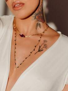 4pcs Minimalist Flower & Plant Pattern Temporary Tattoo Stickers For Wrist And Body - Black - View 2