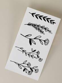4pcs Minimalist Flower & Plant Pattern Temporary Tattoo Stickers For Wrist And Body - Black - View 7
