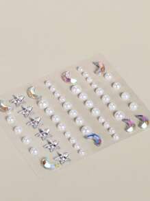 1pc 3d Realistic Star, Moon, Pearl, Rhinestone Decor Eye & Face Sticker For Diy Makeup - Multicolor - View 3