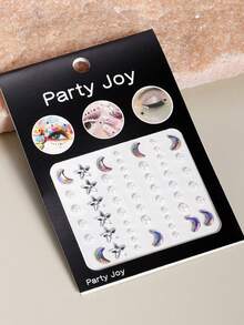 1pc 3d Realistic Star, Moon, Pearl, Rhinestone Decor Eye & Face Sticker For Diy Makeup - Multicolor - View 4