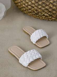 Chicas Zapatillas con banda única con diseño trenzado para verano - Blanco - Ver 1